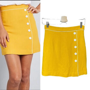 ModCloth Own The Era Mustard Yellow White Wool Blend Mini Skirt Size‎ Small